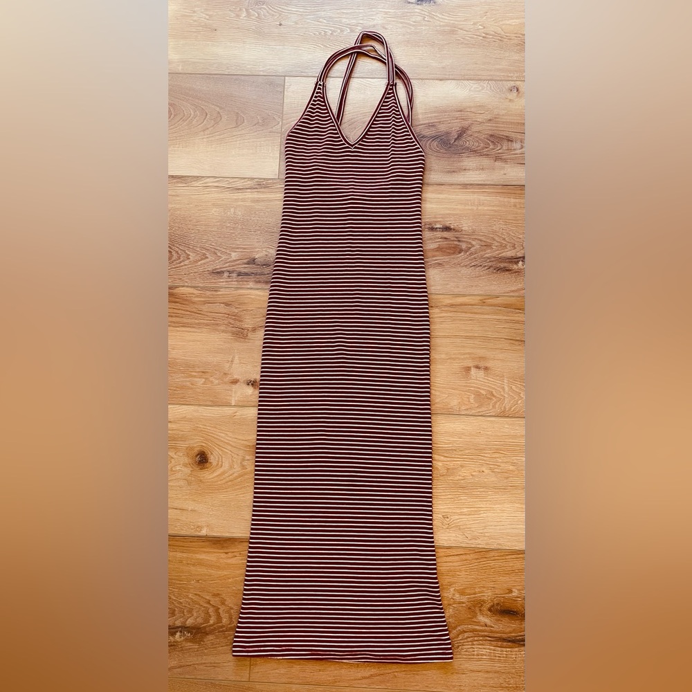 Striped Maroon and White Ribbed Dress